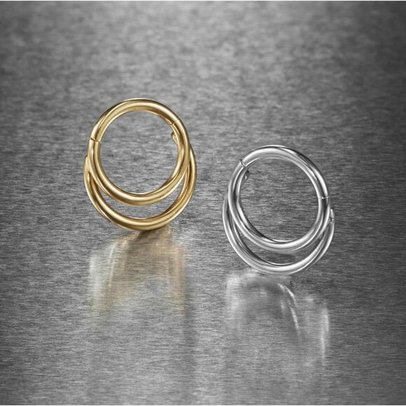 16G Double Hoop Septum Ring Hinged Clicker Nose Ring Daith Hoop Piercing - Picture 4 of 7